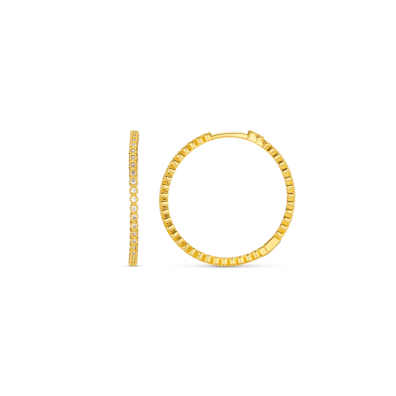 40007 Fine Pave Mid-Size Hoop Earrings - Pale Gold